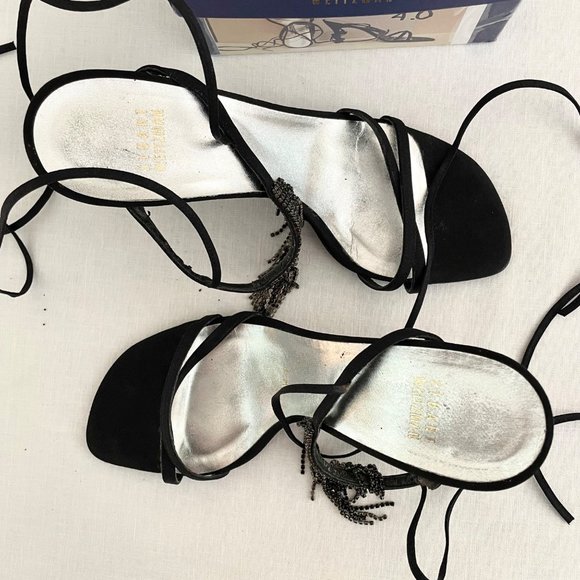 Stuart Weitzman Streamlines Womens Strappy Heels sz 8 Shoes w/Rhinestone Tassels - Picture 7 of 16